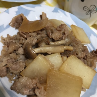 牛バラ肉と大根の麺つゆ炒め
